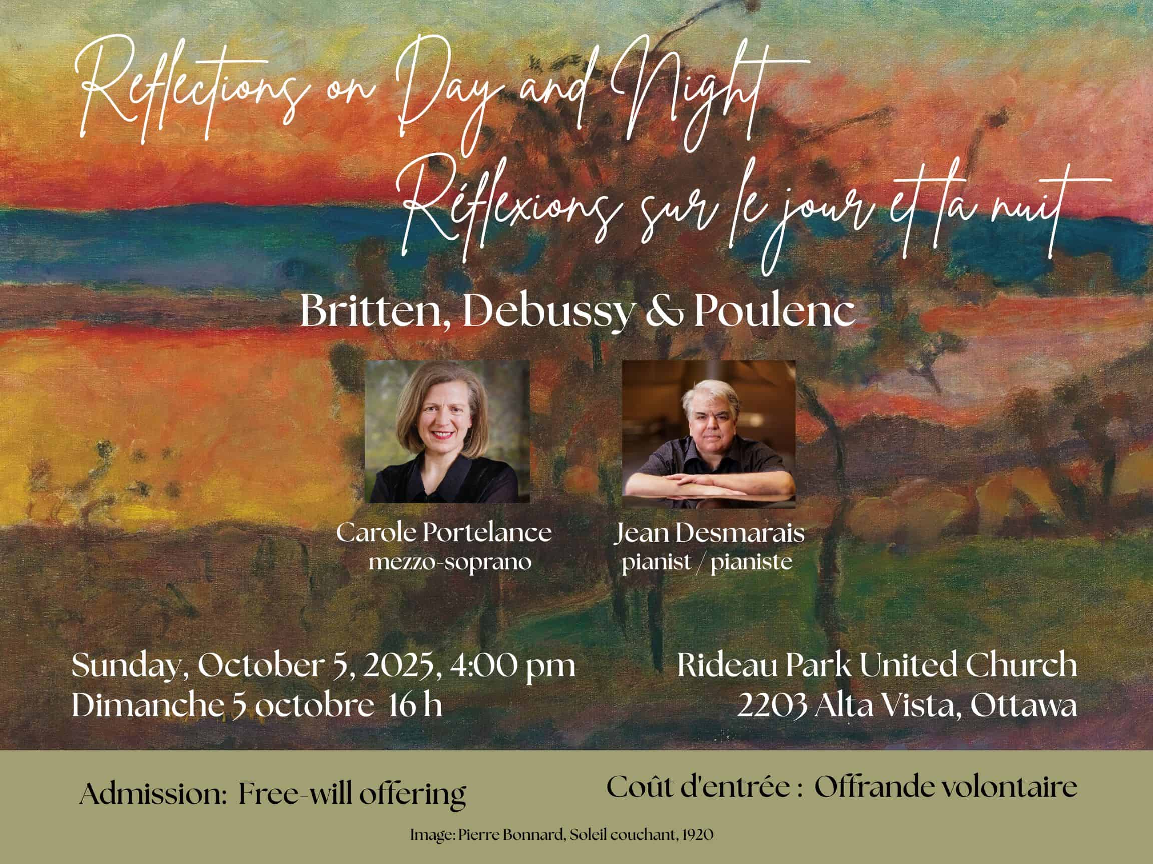 Poster for event with images of the performers: Carole Portelance and Jean Desmarais.